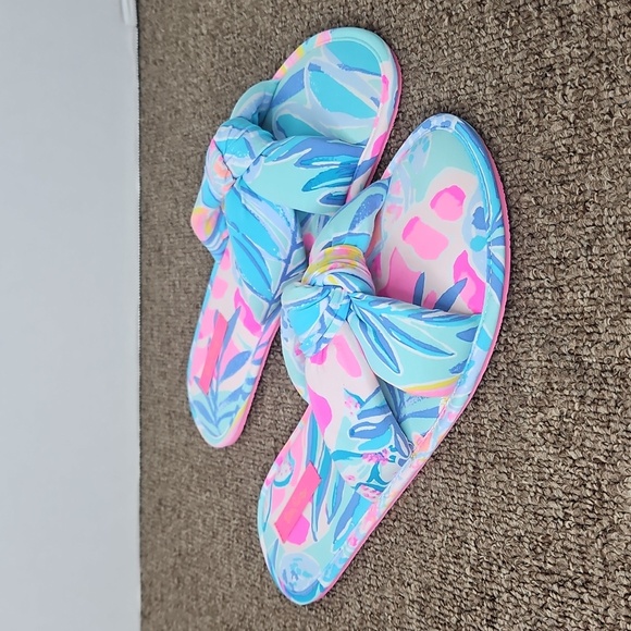 Lilly Pulitzer Slippers Sea Glass Aqua Pool Slides Sz L/XL Womens - Picture 1 of 5